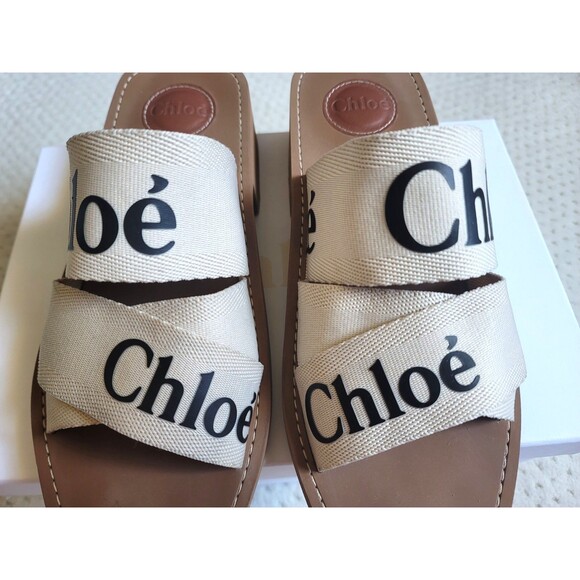 Chloe Woody Heeled Sole Slide Mule Sandals,  39 - Picture 3 of 11